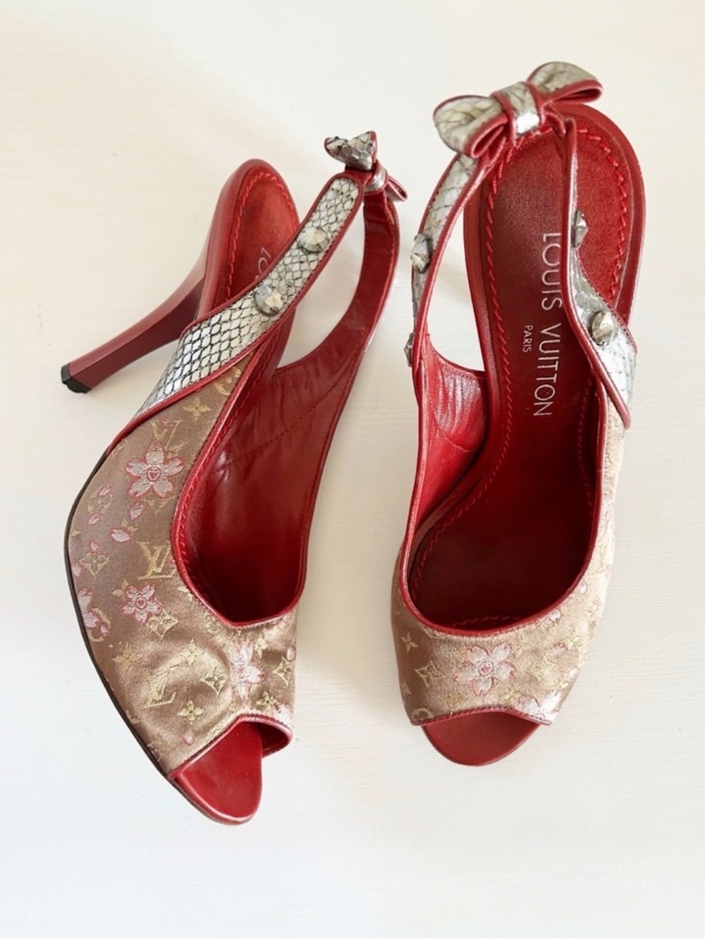 Louis Vuitton Murakami Slingback Heels Cherry Blossom Monogram Canvas EU 37 US 7